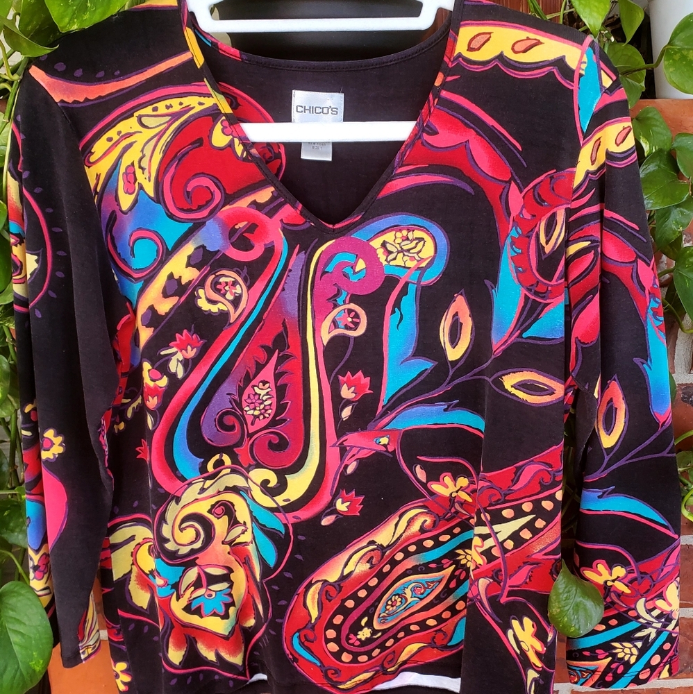 Vintage 90's Chico's Colorful Paisley Women's Blouse Size 1 (S/M)
